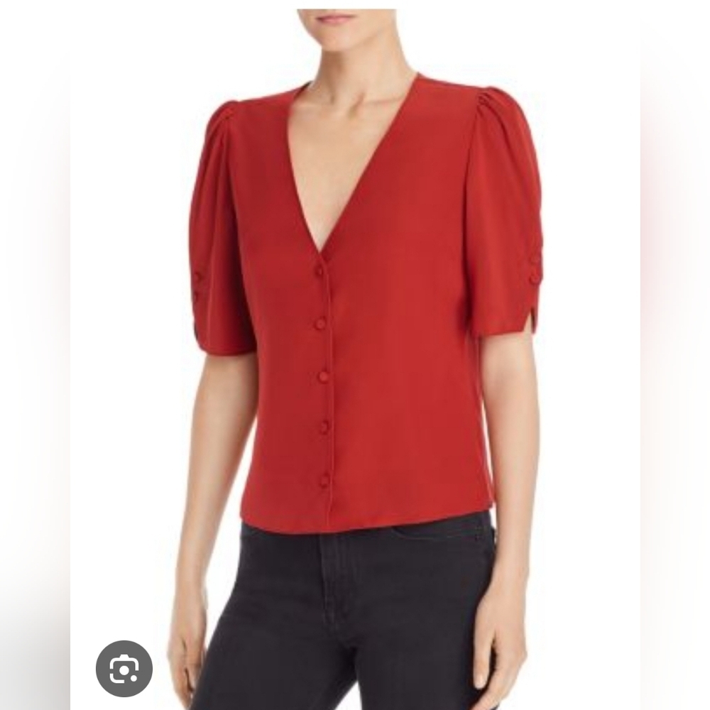 FRAME Olivia Puff-Sleeve Silk Top size L